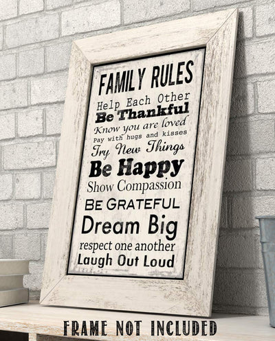 Family Rules Sign-"Be Thankful-Happy-LOL"- Wall Art- 8 x 10" Print Wall Decor-Ready to Frame. Distressed Sign Replica Print for Home. Great Reminders to Love, Appreciate & Respect. Great Sign for ALL!