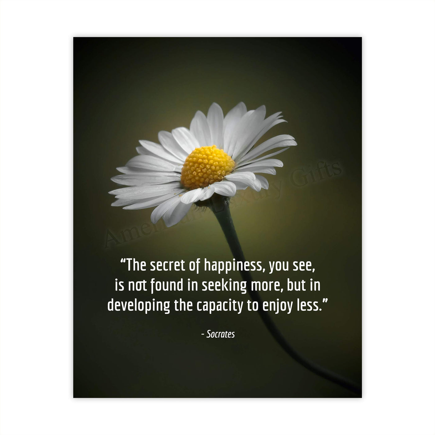 Socrates Quotes Wall Art-"Secret To Happiness-Developing Capacity to Enjoy Less" -8 x 10" Motivational Wall Print-Ready to Frame. Modern Typographic Design. Inspirational Home-Office-School Decor.