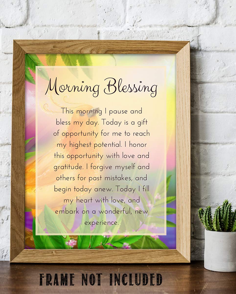 Morning Blessing-Affirmations- Inspirational Wall Art- 8 x 10 Typographic Floral Print-Ready to Frame. Home-Office-School-Restaurant D?cor. Display Your Gratitude &amp; Positive State To Read Daily!
