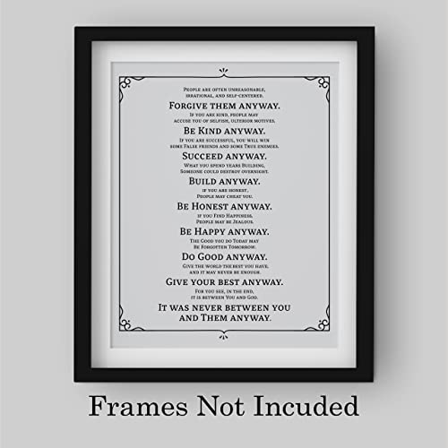 Mother Teresa"Anyway" Quotes Wall Art- “Do It Anyway”- 8 x 10"