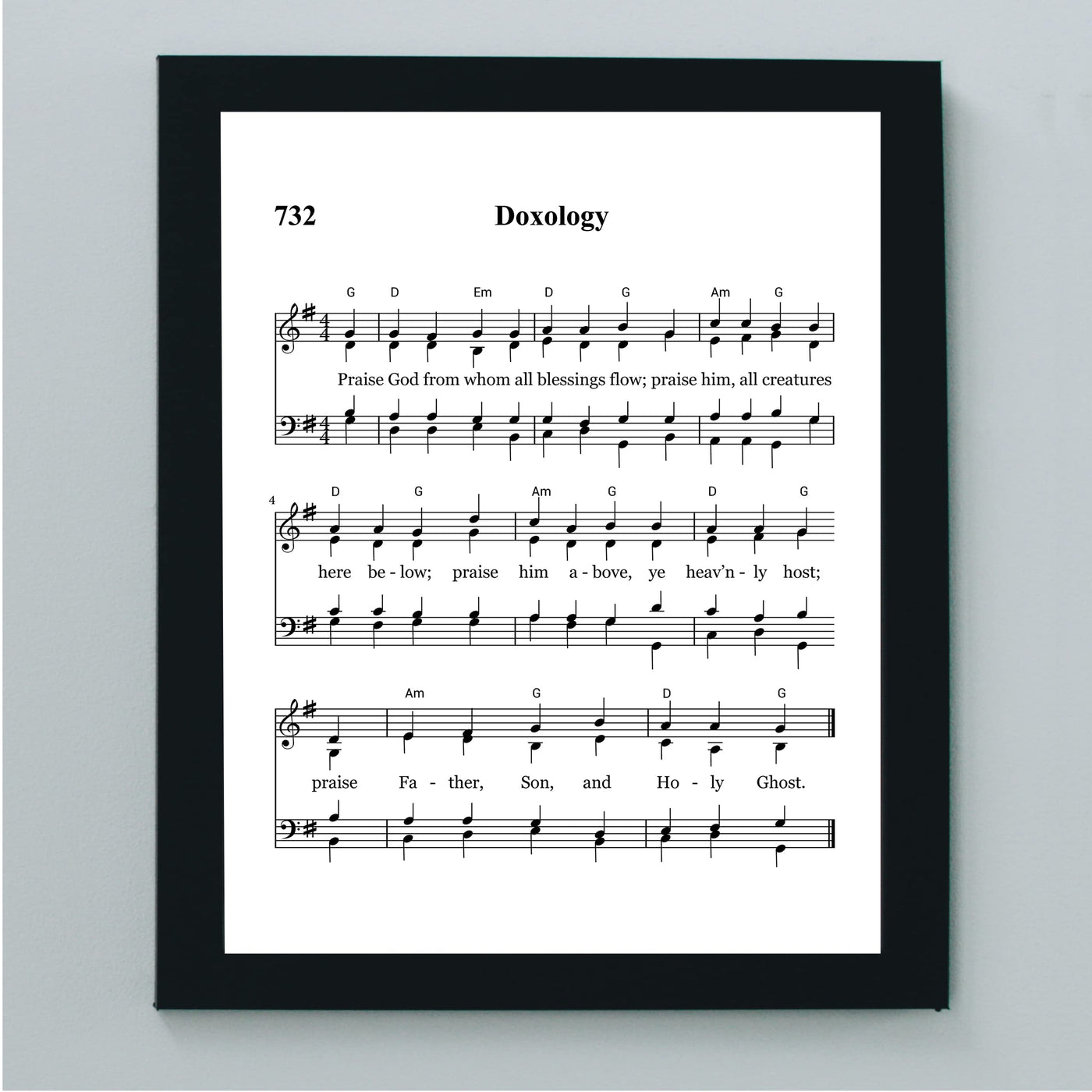 "Doxology -Praise God From Whom All Blessings Flow" Hymn Sheet Music Wall Art -8 x 10" Inspirational Christian Print -Ready to Frame. Classic Hymns for Home-Office-Church & Religious Decor!