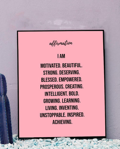 Affirmations-I Am Motivated-Beautiful-Strong. Inspirational Wall Print. 8 x 10" Motivational Wall Art-Ready to Frame. Ideal for Home-Office-School D?cor. Positive Self Talk For All Young Women!