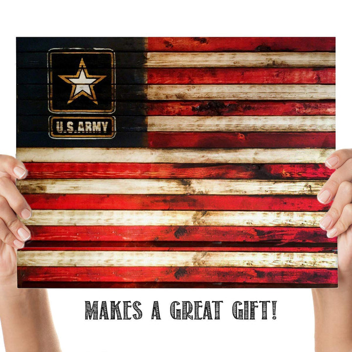 US Army Logo on USA Flag- Rustic Poster Print- 10 x 8"- Wall Art Prints- Ready To Frame- Distressed Flag Sign Replica Print. Home-Office-Military Decor. Display Your Pride &amp; Honor and Be Army Strong.