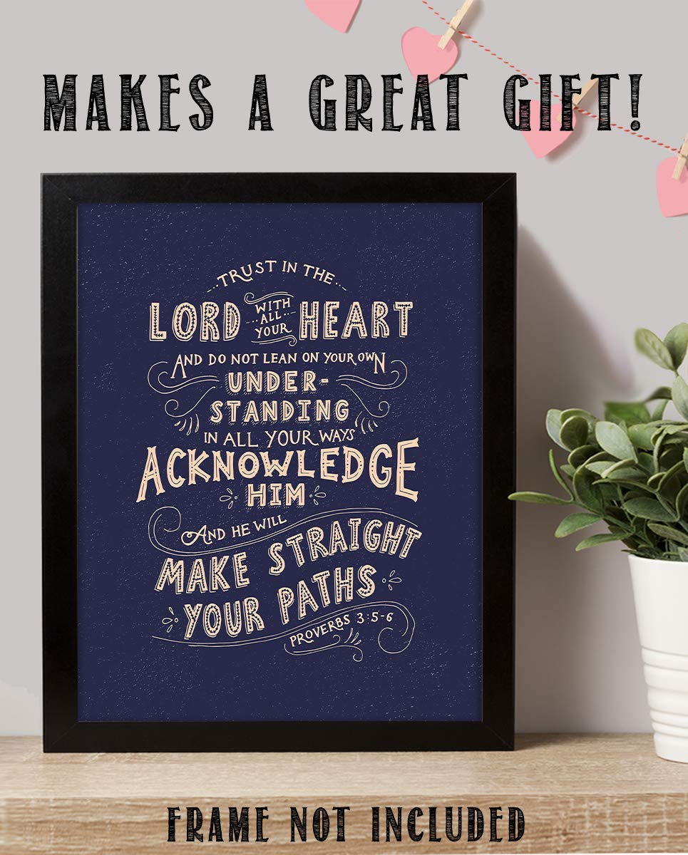 Trust In The Lord With All Your Heart- Proverbs 3:5- Bible Verse Wall Art- 8x10"- Rustic Scripture Wall Print- Ready to Frame. Home D?cor- Office D?cor. Perfect Christian Gift &amp; Reminder To Trust.