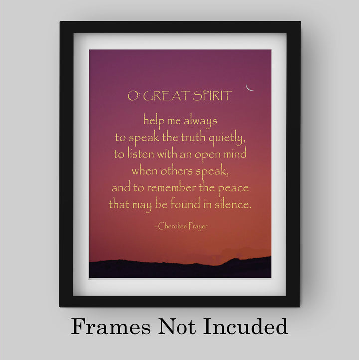 O Great Spirit A Cherokee Prayer - Native American Wall Art -8 x 10" Southwest Sunset Print w/Moon Image -Ready to Frame. Inspirational Home-Office-Classroom-Library-Western Decor. Great Gift!