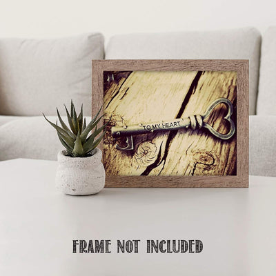 Key To My Heart- Love Wall Art Print- 10 x 8" Romantic Wall Decor-Ready to Frame. Vintage Photography Print for Home-Bedroom-Office Decor. Special Lifetime Gift To Simply Convey How You Feel!
