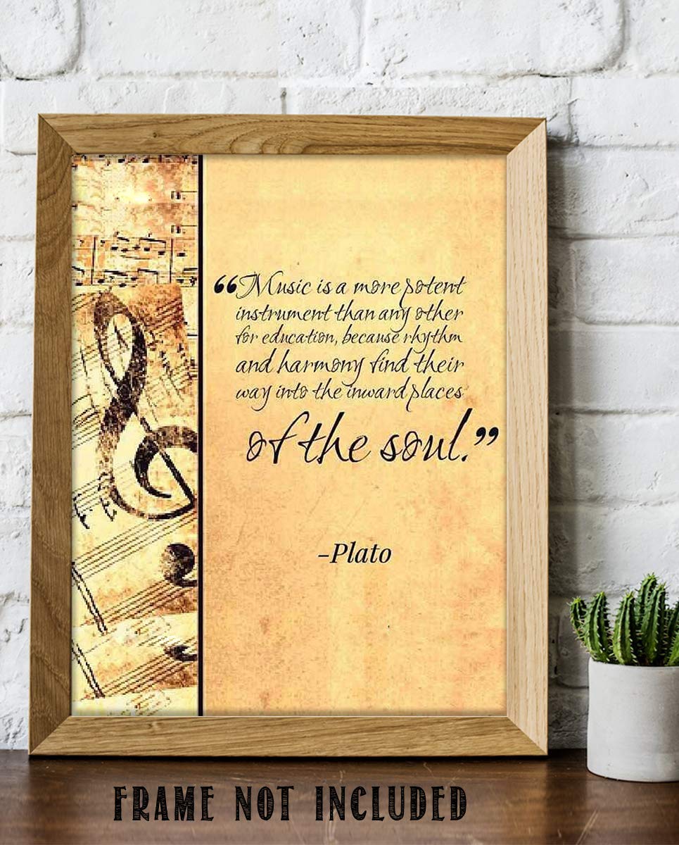 Plato Quotes Wall Art-"Music Finds Its Way Into Our Soul"- 8 x 10 Art Wall Print- Ready to Frame. Modern Home D?cor, Studio &amp; Office D?cor. Makes a Perfect Gift for Music Inspiration &amp; Philosophy.