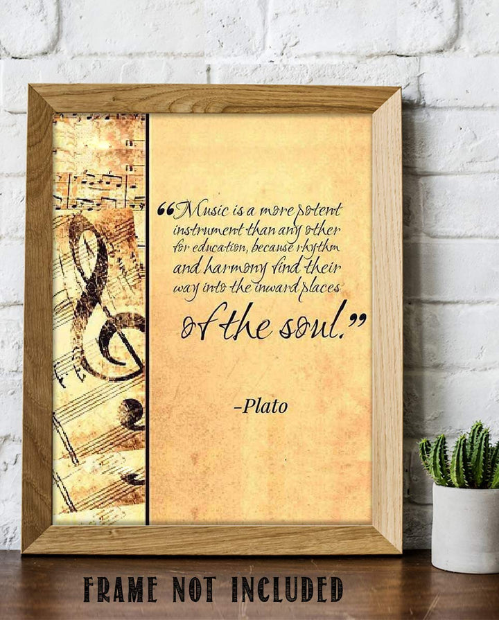 Plato Quotes Wall Art-"Music Finds Its Way Into Our Soul"- 8 x 10 Art Wall Print- Ready to Frame. Modern Home D?cor, Studio &amp; Office D?cor. Makes a Perfect Gift for Music Inspiration &amp; Philosophy.
