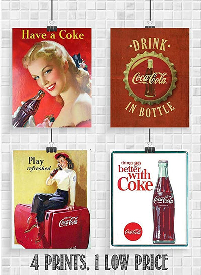 Coca Cola- Classic Vintage Wall Prints Set (4)-8x10"