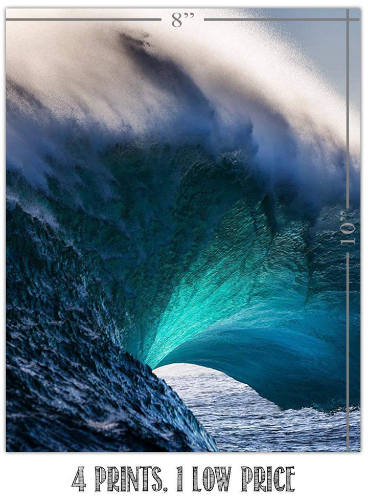 Surfing Lovers Monster Wave Set- 4 Piece Art Image Set of 8 x 10 Prints Ready to Frame. Modern Home D?cor, Office D?cor &amp; Wall Prints for Beach, Ocean and Surfing Themed Decor. Makes a Perfect Gift!