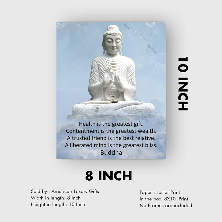 Buddha Quotes-"Health Is the Greatest Gift" -Spiritual Wall Art -8 x 10" Typographic Wall Print w/Buddha Statue Image -Ready to Frame. Perfect Decor Home-Yoga Studio-Office-Zen-Meditation!