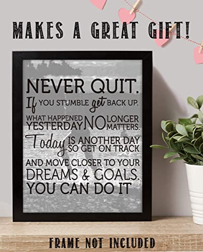 "Never Quit- You Can Do It!"- Motivational Wall Art Sign- 8 x 10"