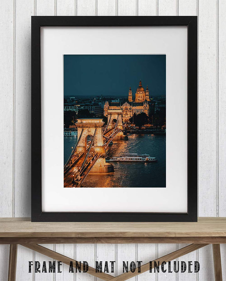 London Bridge Night Lights- 8 x 10 Print Wall Art-Ready to Frame. Home D?cor, Office D?cor &amp; Wall Prints for Any Room. Beautiful London Bridge Over Thames River at Night-Great Gift for European Lovers