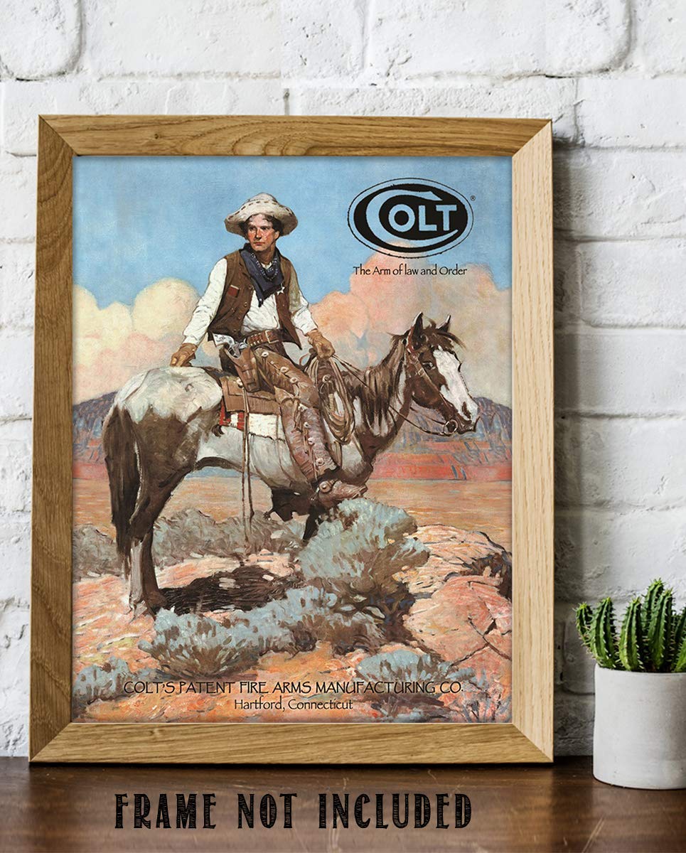 Colt-The Arm of Law & Order- Western Wall Art Sign- 8 x 10"- Gun Sign Replica Print-Ready to Frame. Home-Lodge-Camp-D?cor. Perfect Western Decor Addition For Cowboy & Colt Fans.