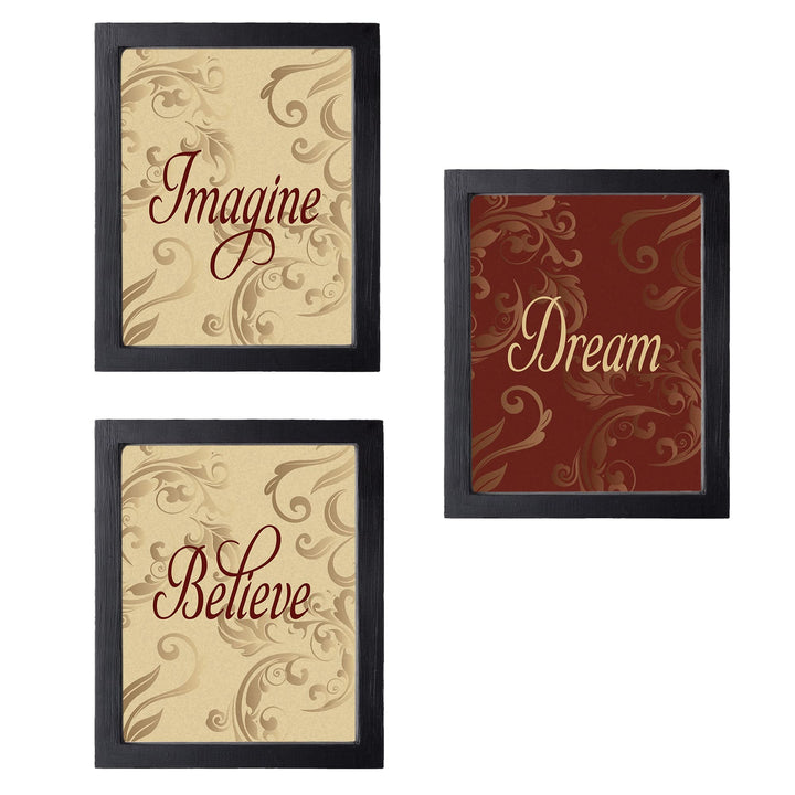 Imagine-Dream-Believe- Quotes Wall Art Set (3) - 8 x 10"s Fine-Art Design Wall Prints- Ready to Frame. Home-Office-School-Library D?cor. Perfect Wall Decor Gift for Motivation &amp; Inspiration.