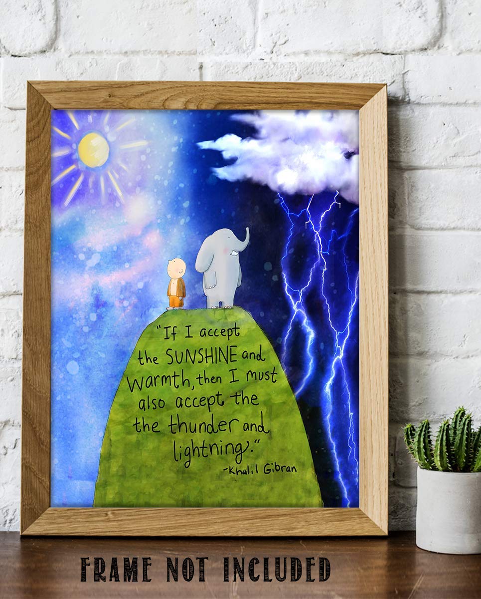 Khalil Gibran Quotes-Wall Art Decor-"Accept Sunshine &amp; Warmth". 8 x 10" Animated Typographic Print-Ready To Frame. Perfect Home-Office-School-Play Room. Fun Art Gift To Teach Gratitude With Kids.