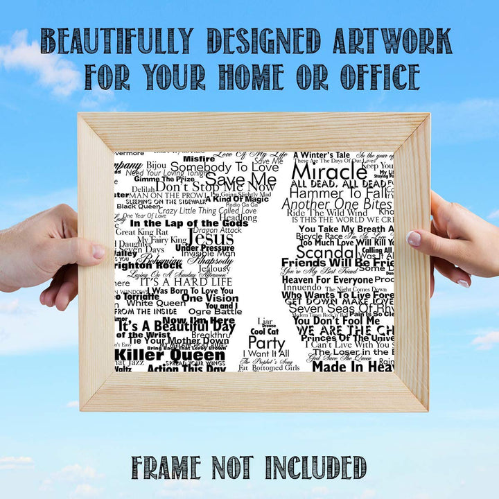 Freddie Mercury-Silhouette &amp; Word Art Print- 8 x 10 Wall Print- Ready To Frame- Queens Classic Songs Quotes. Home Decor-Studio-Bar-Man Cave Decor. Perfect Gift For All Freddie &amp; Queen Fans.