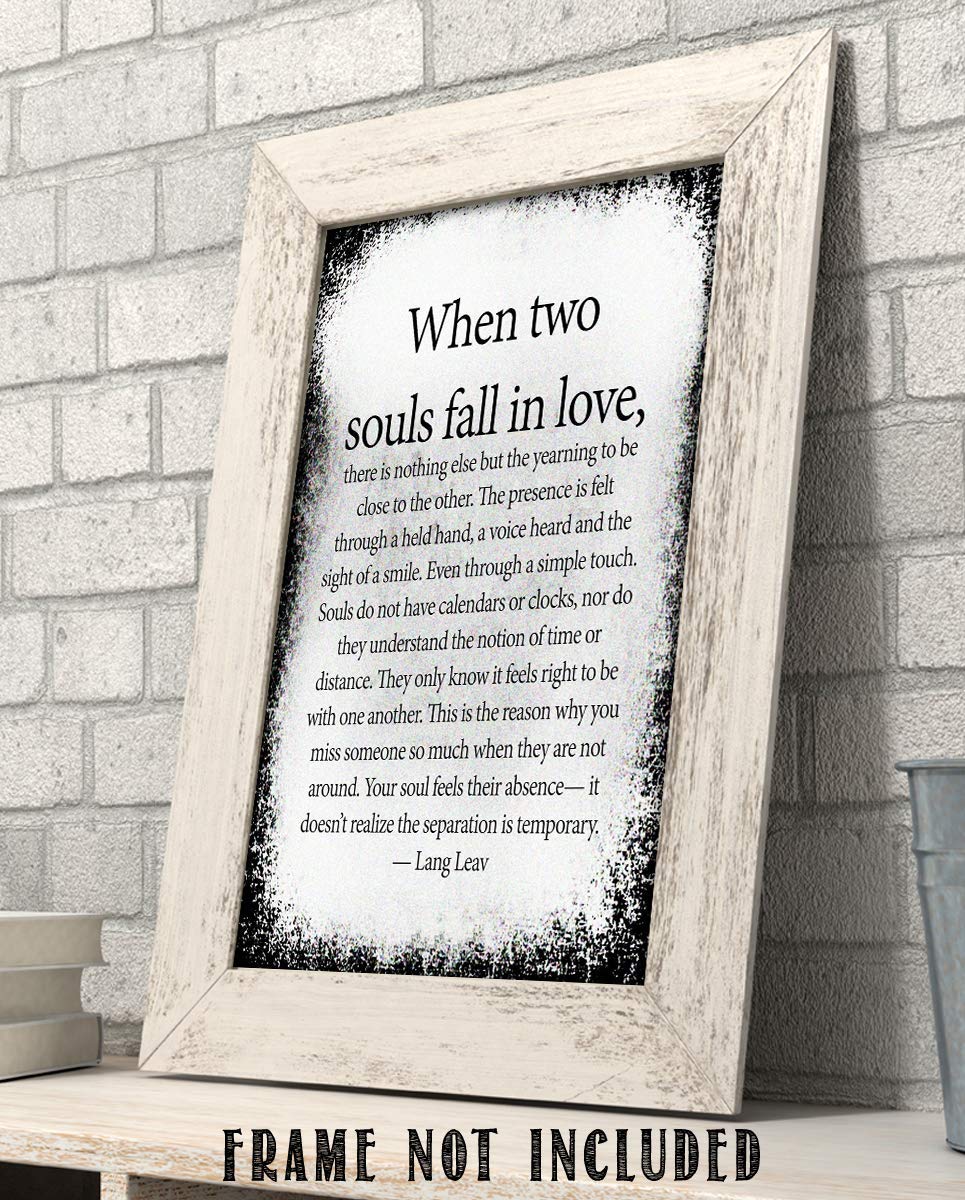 When Two Souls Fall in Love- Love Wall Art Print-8 x 10" Wall Decor-Ready to Frame. Distressed Love Letter Print by Lang Leav. Home-Bedroom-Romantic Decor. Lasting Loving Gift Expressing Feelings.