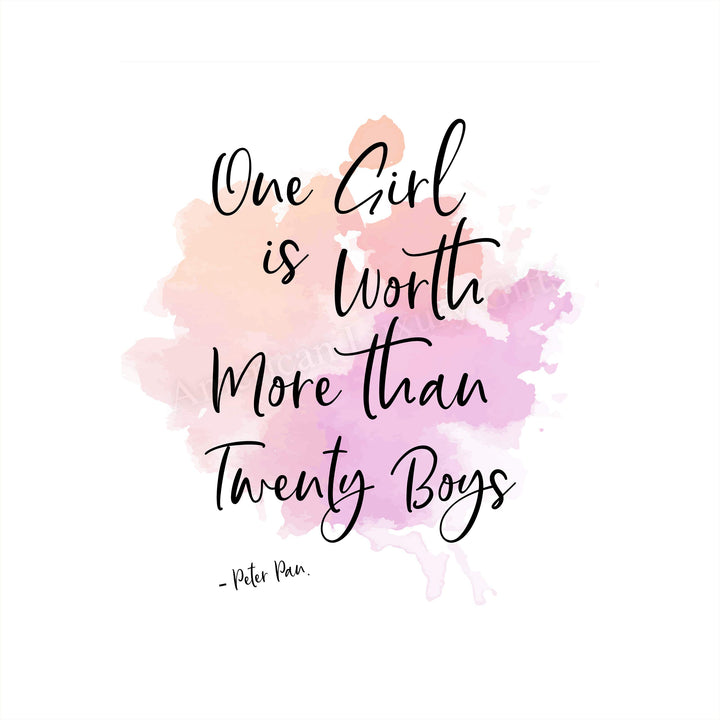 Peter Pan Quotes Wall Art-"One Girl Is Worth Twenty Boys" -8 x 10" Inspirational Typographic Art Print-Ready to Frame. Perfect Decor for Home-Bedroom-Nursery. Great Gift for All Disney Fans!