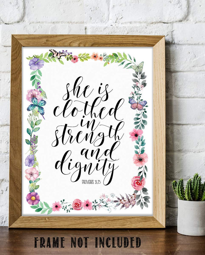 Proverbs 31 Woman-"Strength &amp; Dignity". Bible Verse Wall Art-8x10-Scripture Wall Art- Ready to Frame. Home D?cor-Christian Gifts. Inspirational &amp; Encouraging Verse- Perfect Gift For That Special Lady