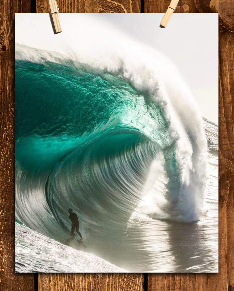 Monster Pipeline Surfer-Poster Print- 8 x 10" Wall Art Print-Ready to Frame. Coastal Home D?cor, Office D?cor &amp; Wall Decor for Beach, Ocean and Surfing Themes. Makes a Perfect Gift for Surf Lovers