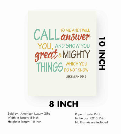 ?Call To Me & I Will Show You Great & Mighty Things?-Jeremiah 33:3 Bible Verse Wall Art-8 x 10" Modern Scripture Print-Ready to Frame. Home-Office-Church-School D?cor. Perfect Gift to Inspire Faith!