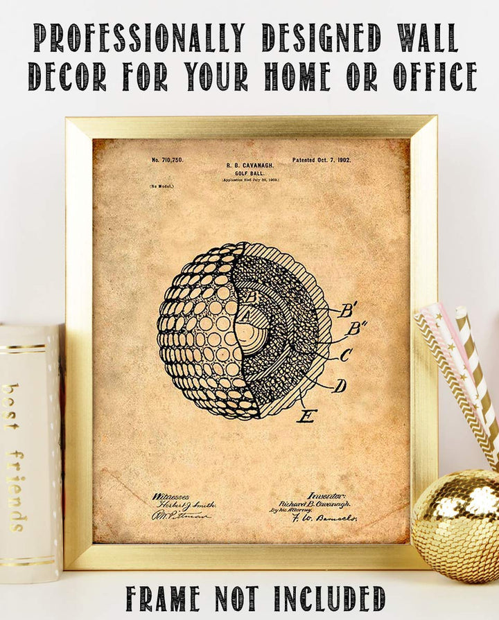 Golf Ball-Patent Print- 8 x10" Golf Wall Art Decor- Parchment Prints Replica- Ready To Frame. Golf Gifts- Home Decor- Office Decor. Great for Man Cave, Club House, Bar or 19th Hole.