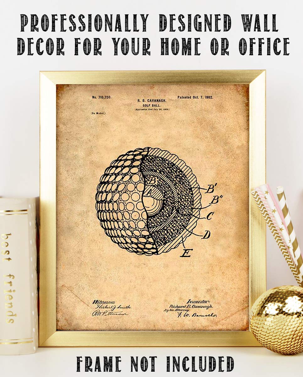 Golf Ball-Patent Print- 8 x10" Golf Wall Art Decor- Parchment Prints Replica- Ready To Frame. Golf Gifts- Home Decor- Office Decor. Great for Man Cave, Club House, Bar or 19th Hole.