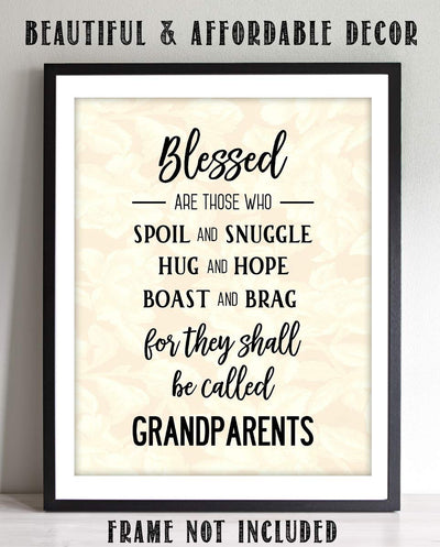 Grandparents-Blessed Wall Art- 8 x 10" Wall Decor-Ready to Frame. Modern Typographic Floral Silhouette Print. Great Home-Office Decor. Perfect Heartfelt & Inspirational Gift to Brag on Grandkids.