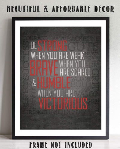 Great Character Traits-"You're Brave- Humble- Victorious"- Motivational Wall Art Sign-8 x 10"- Modern Typographic Design Print to Frame. Inspirational Home- Office- Classroom Decor. Do One Trait-Day.