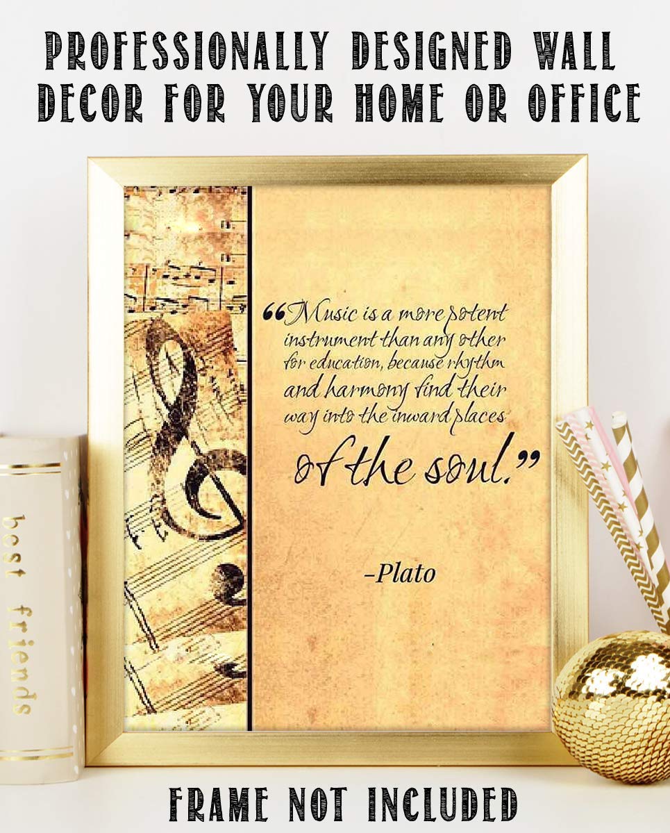 Plato Quotes Wall Art-"Music Finds Its Way Into Our Soul"- 8 x 10 Art Wall Print- Ready to Frame. Modern Home D?cor, Studio &amp; Office D?cor. Makes a Perfect Gift for Music Inspiration &amp; Philosophy.