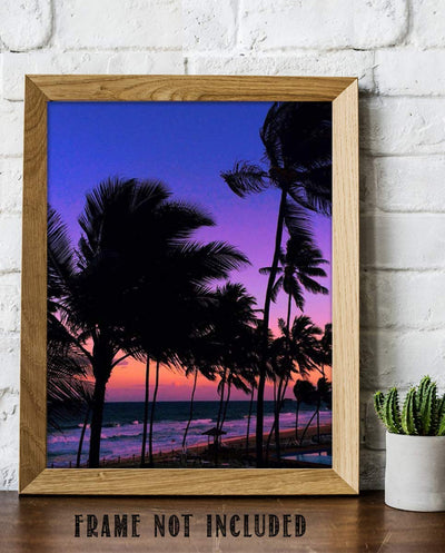Purple Palms Beach Sunset- 8 x 10'-Wall Art Print- Ready to Frame. Beautiful Beach D?cor- Coastal Island Beach Sunsets- Makes the Perfect Art for Any Room. Great Gift of Beach Pictures Wall Art.