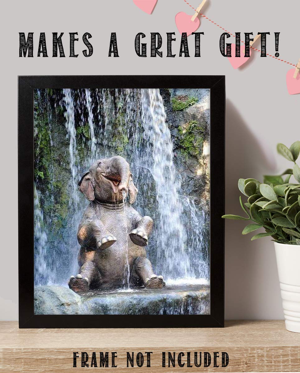 Young Elephant Laughing in Waterfall- 8 x 10" Print Wall Art- Ready to Frame- Home D?cor, Nursery D?cor &amp; Wall Prints for Animal Themes &amp; Children&