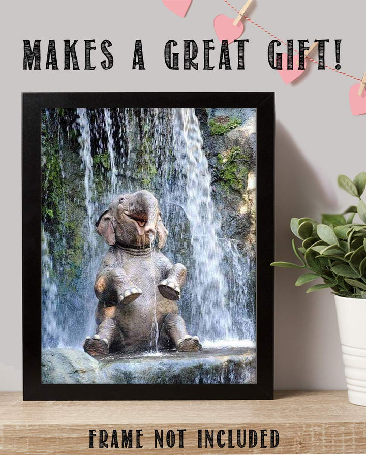 Young Elephant Laughing in Waterfall- 8 x 10" Print Wall Art- Ready to Frame- Home D?cor, Nursery D?cor &amp; Wall Prints for Animal Themes &amp; Children&