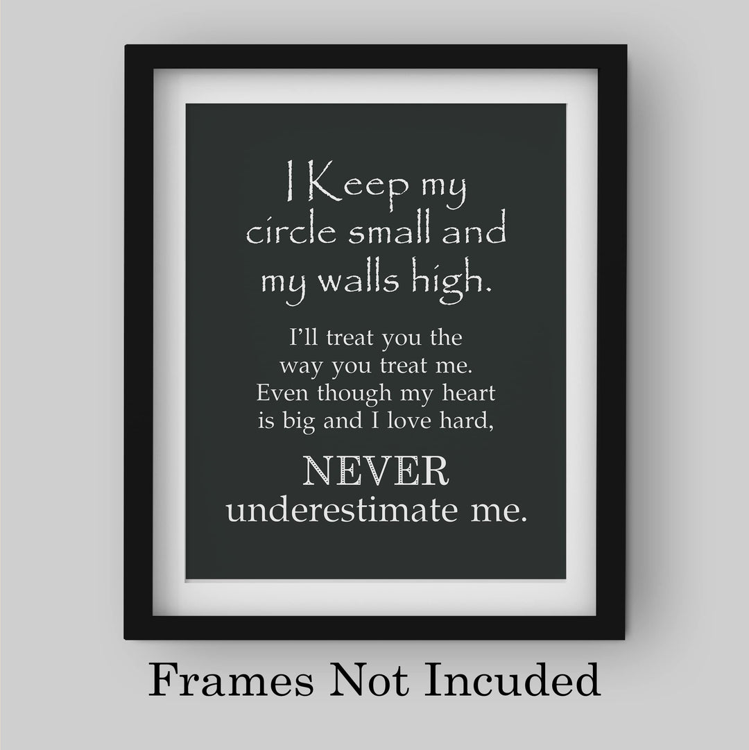 Keep Circle Small &amp; Walls High Inspirational Quotes Wall Art -8 x 10" Love &amp; Friendship Typographic Print -Ready to Frame. Motivational Decor for Home-Office-Studio-Dorm. Reminder of True Friends!