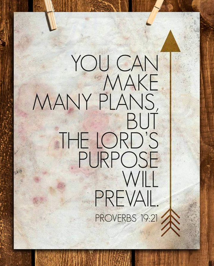 Proverbs 19:21-"You Can Make Many Plans-Lord Will Prevail"-Bible Verse Wall Art- 8x10"- Scripture Wall Print-Ready to Frame. Distressed Parchment Print Design. Home Decor-Office D?cor-Christian Gifts.