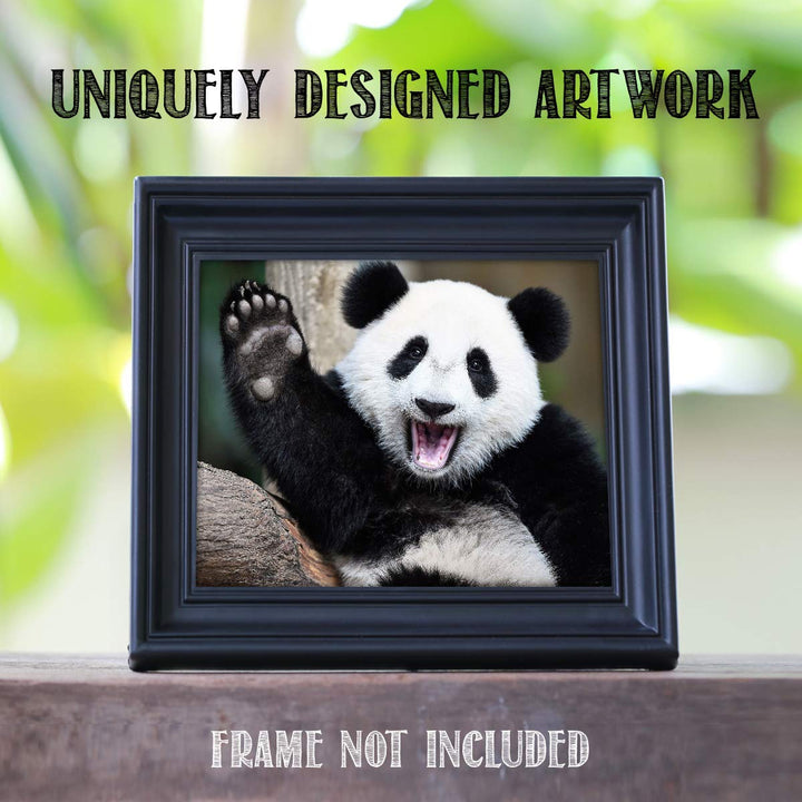 Happy Panda-Waving Hi!- Animal Poster Print-10 x 8" Print Wall Art- Ready to Frame. Home &amp; Office D?cor. Nursery D?cor &amp; Wall Prints for Animal Themes &amp; Children&