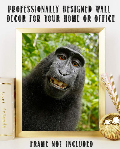 Smiling Monkey Selfie- 8 x 10" Print Wall Art- Ready to Frame- Home D?cor, Nursery D?cor & Wall Prints for Animal Themes & Children's Bedroom Wall Decor. Just Too Cute!