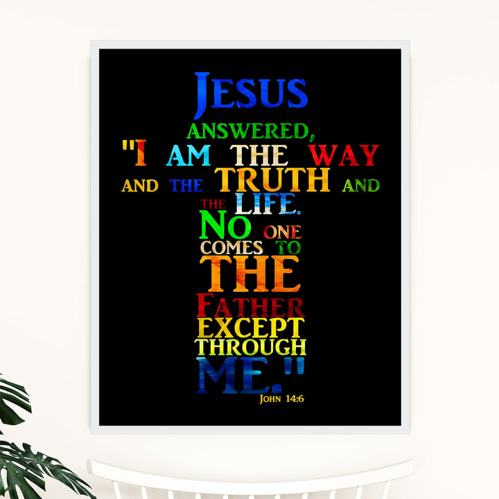 "Jesus-I Am the Way, Truth &amp; Life"-Bible Verse Wall Art -Cross Word Art Sign -Scripture Wall Print-Ready to Frame. Home-Office-Church-Religious Decor. John 14:6. Great Christian Gift!