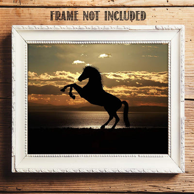 Majestic Horse at Sunset - 8 x 10 Print Wall Art- Ready to Frame- Home D?cor, Office D?cor & Wall Prints for Animal, Horse & Beach Theme Wall Decor. Feel the Power of the Stallion Rearing Up!
