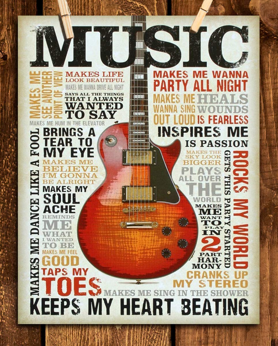 Love of Music- Guitar Quotes Wall Art- 8 x 10 Funny Wall Print- Ready To Frame- Typography Print of Fun Music Sayings. Home Decor- Bar- Man Cave Decor. Perfect Gift for All Music Fans.