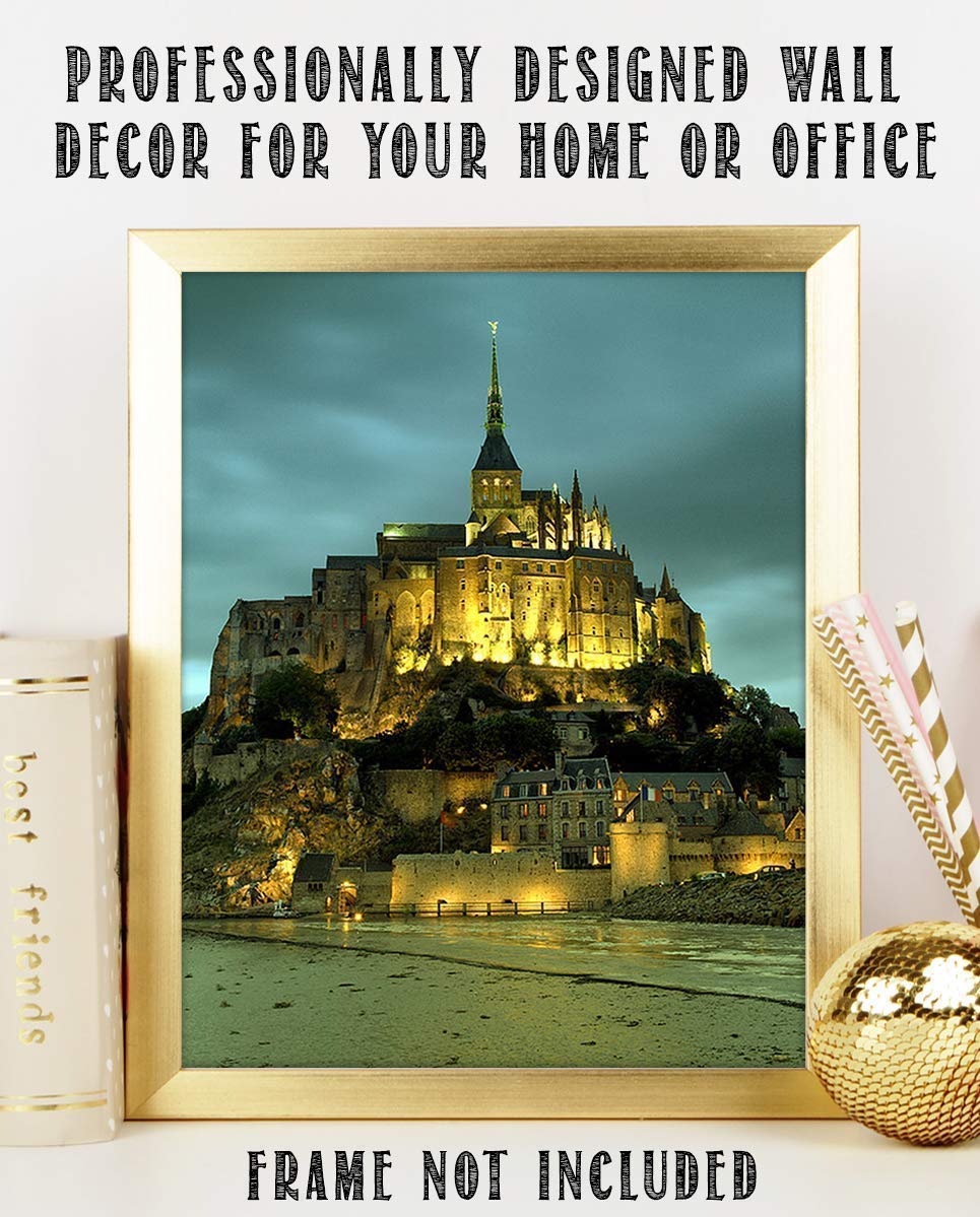 Mont Saint-Michel Island City With Night Lights- 8 x 10 Wall Art Image Ready to Frame! Home D?cor, Office D?cor or Wall Art for Living Room. Beautiful Gift for European Lovers.