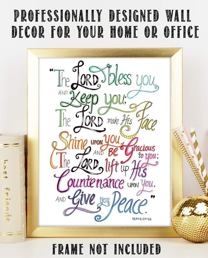 The Lord Bless You, Keep You-Give You Peace-Numbers 6:24-26 Bible Verse Wall Art-8x10"-Modern Typographic Design. Scripture Wall Print-Ready to Frame. Home-Office-Church D?cor. Great Christian Gift.