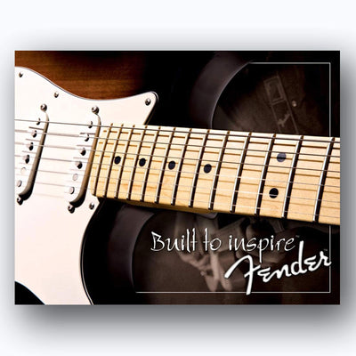 Fender Guitar- Retro Poster Prints-"Stratocaster-Built to Inspire"- Wall Art Set of Two-10 x 8's Music Wall Decor-Ready To Frame. Modern-Distressed Replica's. Home-Bar-Cave Decor. Guitar's Dream Gift.