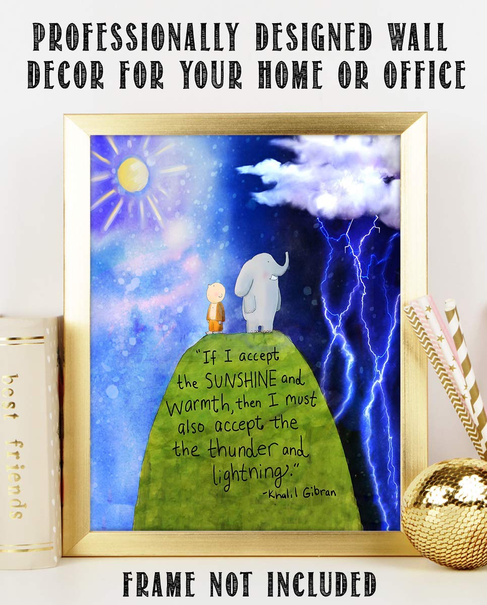 Khalil Gibran Quotes-Wall Art Decor-"Accept Sunshine &amp; Warmth". 8 x 10" Animated Typographic Print-Ready To Frame. Perfect Home-Office-School-Play Room. Fun Art Gift To Teach Gratitude With Kids.