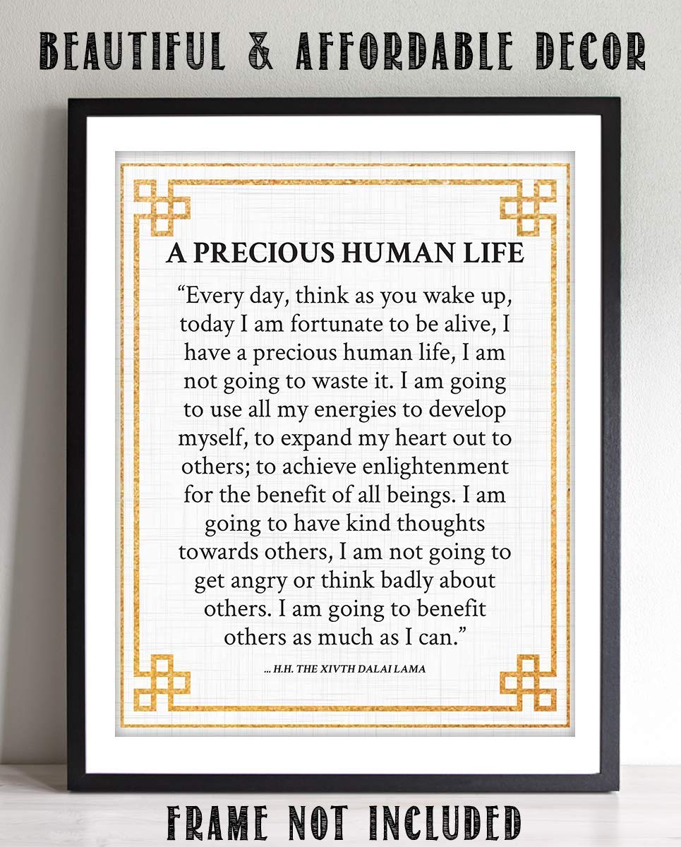 Dalai Lama Quotes- Wall Art"Precious Human Life"- 8 x 10" Modern Design Art Print-Ready to Frame. Inspirational Home D?cor, Studio &amp; Office D?cor. Perfect Life Quotes- Be Thankful For Every Day!