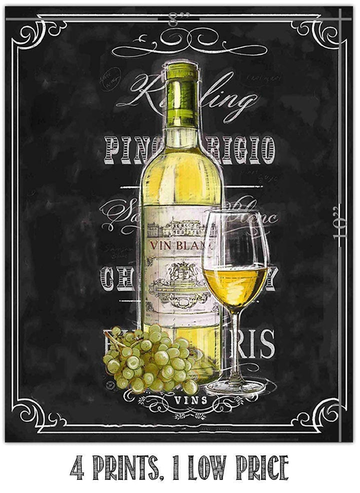 Wine &amp; Cheese Varieties Chalkboard Replica Prints Set (4)- 8 x 10"s Wall Art Prints-Ready to Frame. Home D?cor, Wine Decor &amp; Dining Wall Decor. Perfect For Wine Lovers &amp; Upscale Bars. Classy Addition!