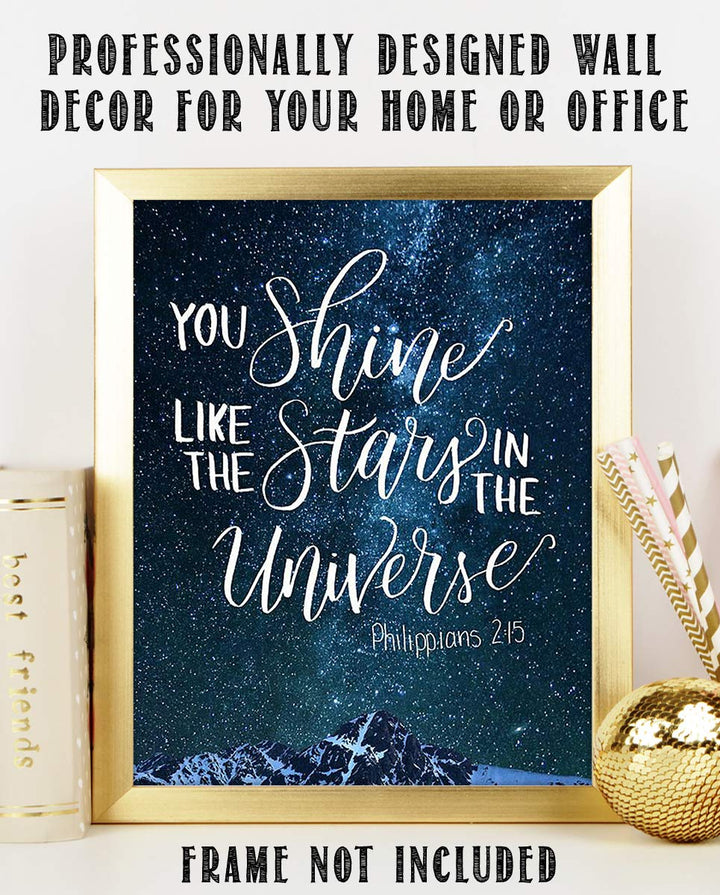 You Shine Like The Stars In The Universe Philippians 2:15- Bible Verse Wall Art- 8x10"- Modern Typographic Design- Poster Print-Ready to Frame. Home-Office-Church D?cor. Great Christian Gift.
