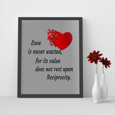 Love Is Never Wasted Love Quotes Wall Art -8 x 10" Poetic Typographic Art Print-Ready to Frame. Home-Bedroom-Office-Studio Decor. Loving Message for Spouses-Newlyweds-Partners. Great Romantic Gift!