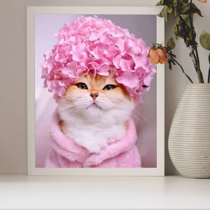 Cute Kitty Flower Hat 8 x 10"s Print Wall Art- Ready to Frame- Home Decor, Bedroom &amp; Modern Wall Prints for Animal &amp; Feline Theme Wall Decor. Fun Print. Great Gift For Cat Lovers.